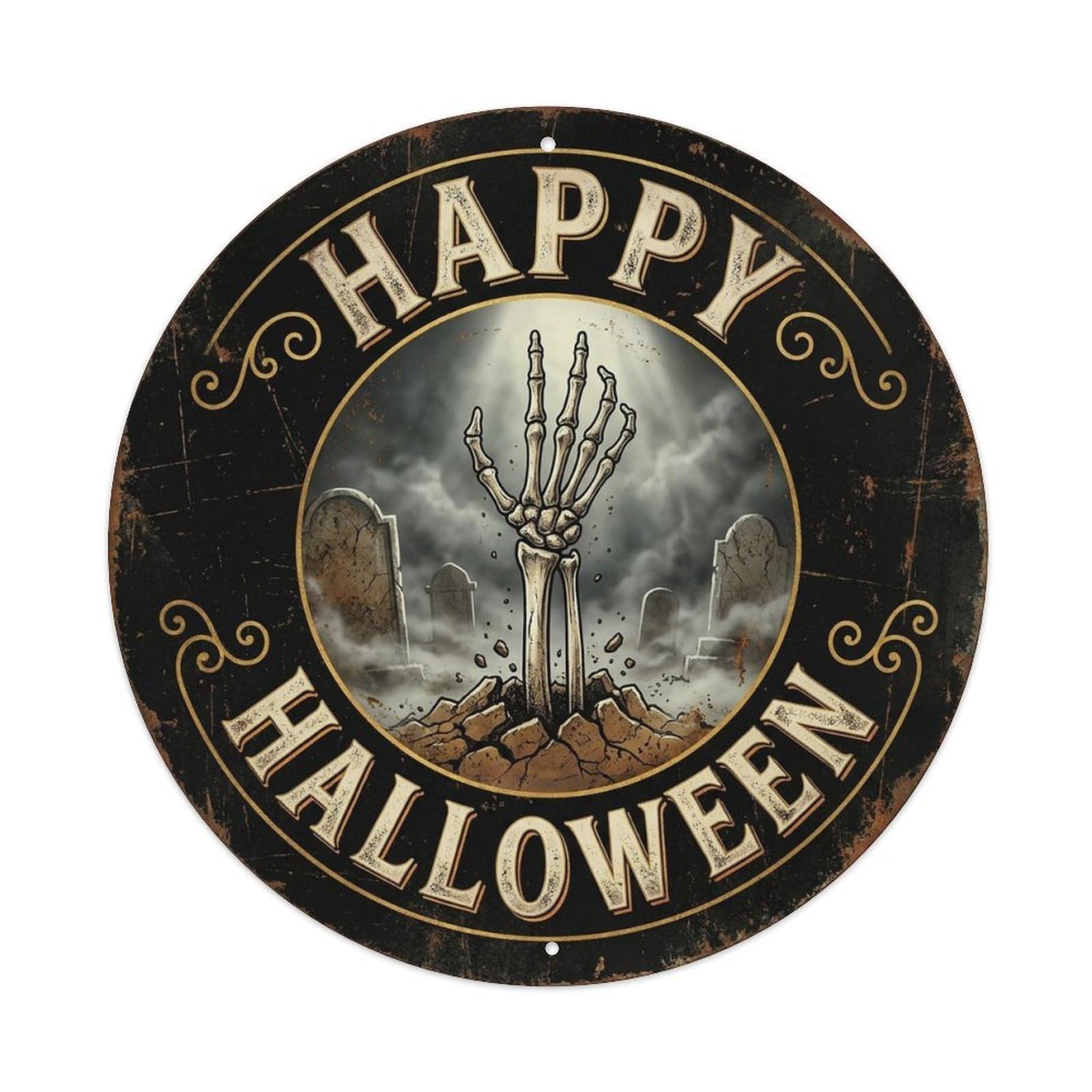 Skeleton Hand Graveyard Happy Halloween Positive Saying Metal Tin Sign