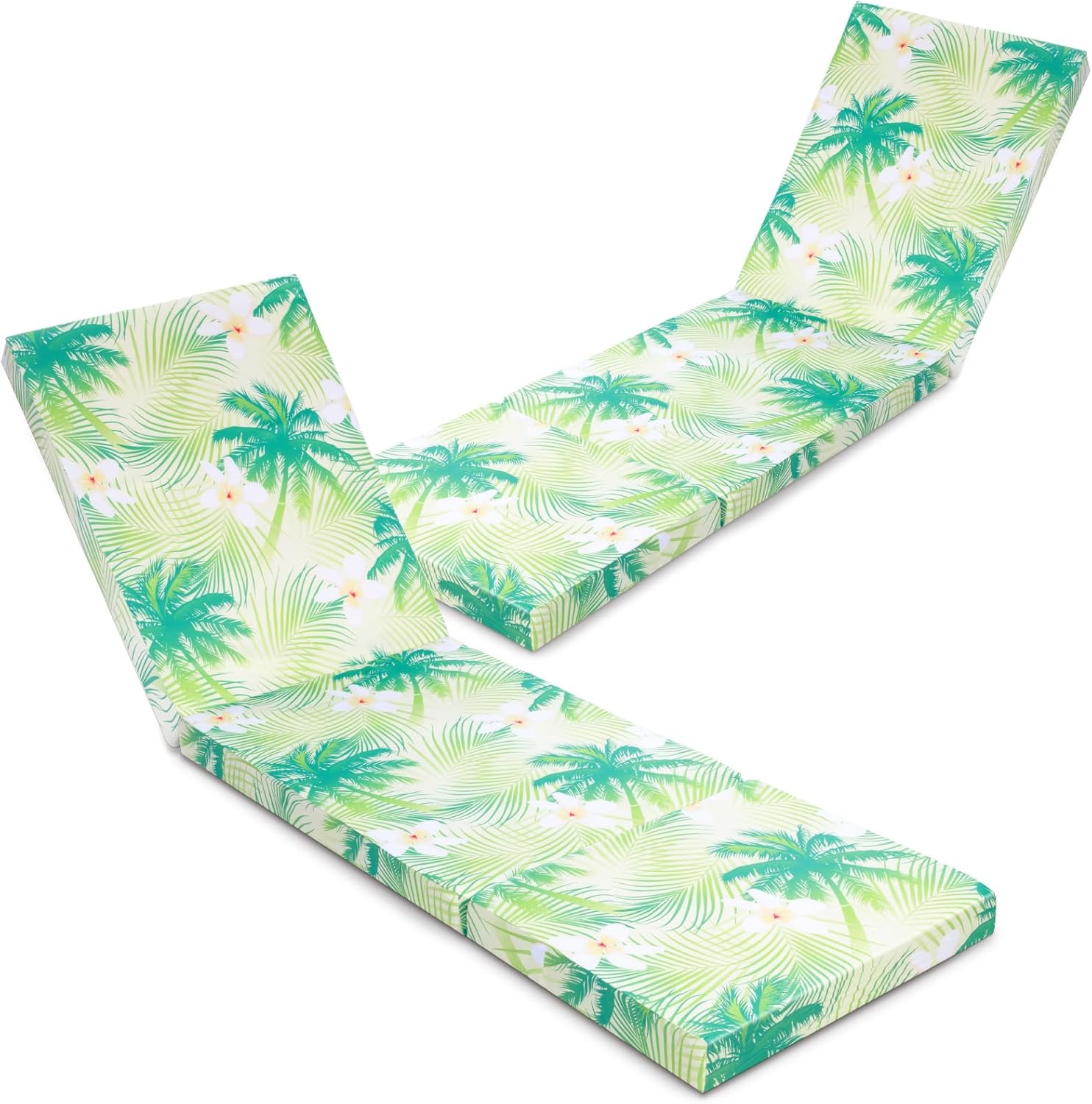 Pinkunn 2 Pcs Chaise Lounge Cushion Waterproof Outdoor Lounge Chair Cushions 21 x 72 x 3 Inch Bench Seasonal Replacement Cushions for Summer Patio Bench Pool Beach (Leaves)