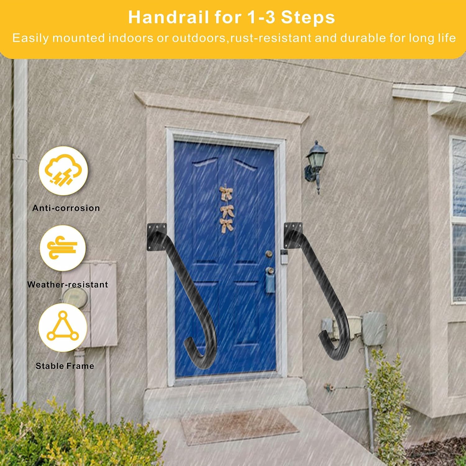 2 Pcs Handrails for Outdoor Steps Stair Railing Indoor, Handrail for 1-3 Steps,Half U Design Universal Stairs Wall Mounted Metal Handrail for Elderly,Included Hardware