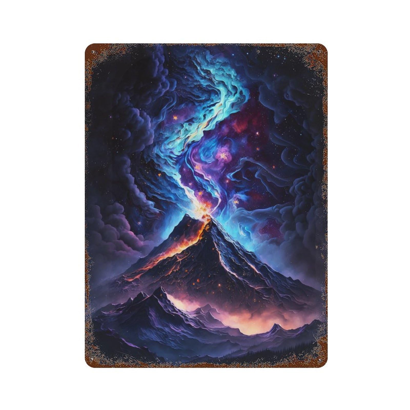 Aged Metal Wall Plaque with Volcanic Galaxy Eruption Design 15.7"x11.8", for Shed, Workshop And Garage Wall Decor, Decorative Metal Wall Art
