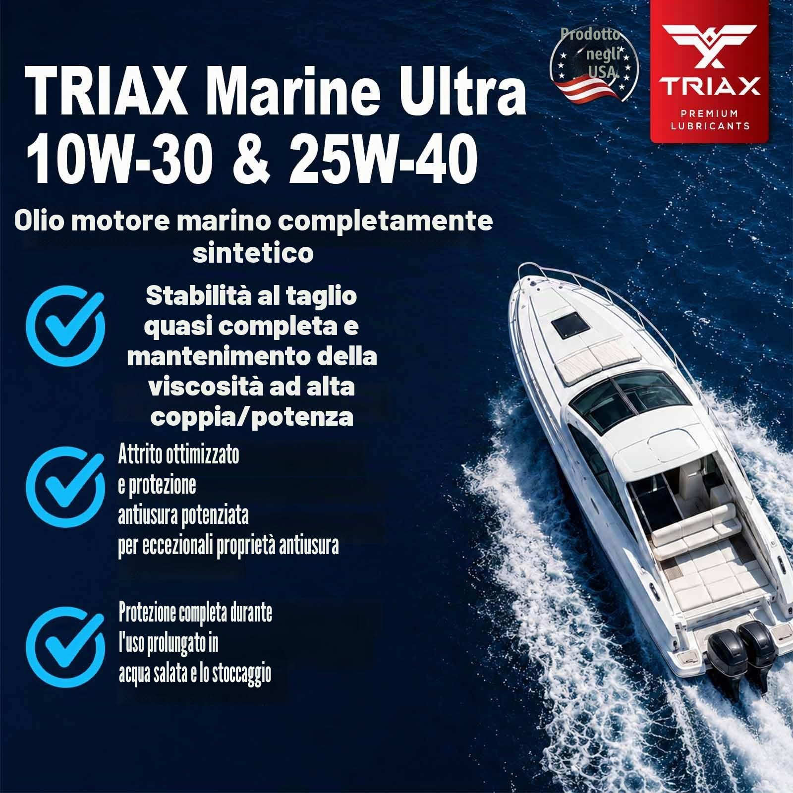 TRIAX Marine Ultra 10W-30 Olio Motore Marino Completamente Sintetico per Motori Fuoribordo e Entrobordo a 4 Tempi/Olio Nautico/Powersport conforme NMMA FC-W, JASO-MA 5 Quarti/1,25 Galloni/4.73 Litri