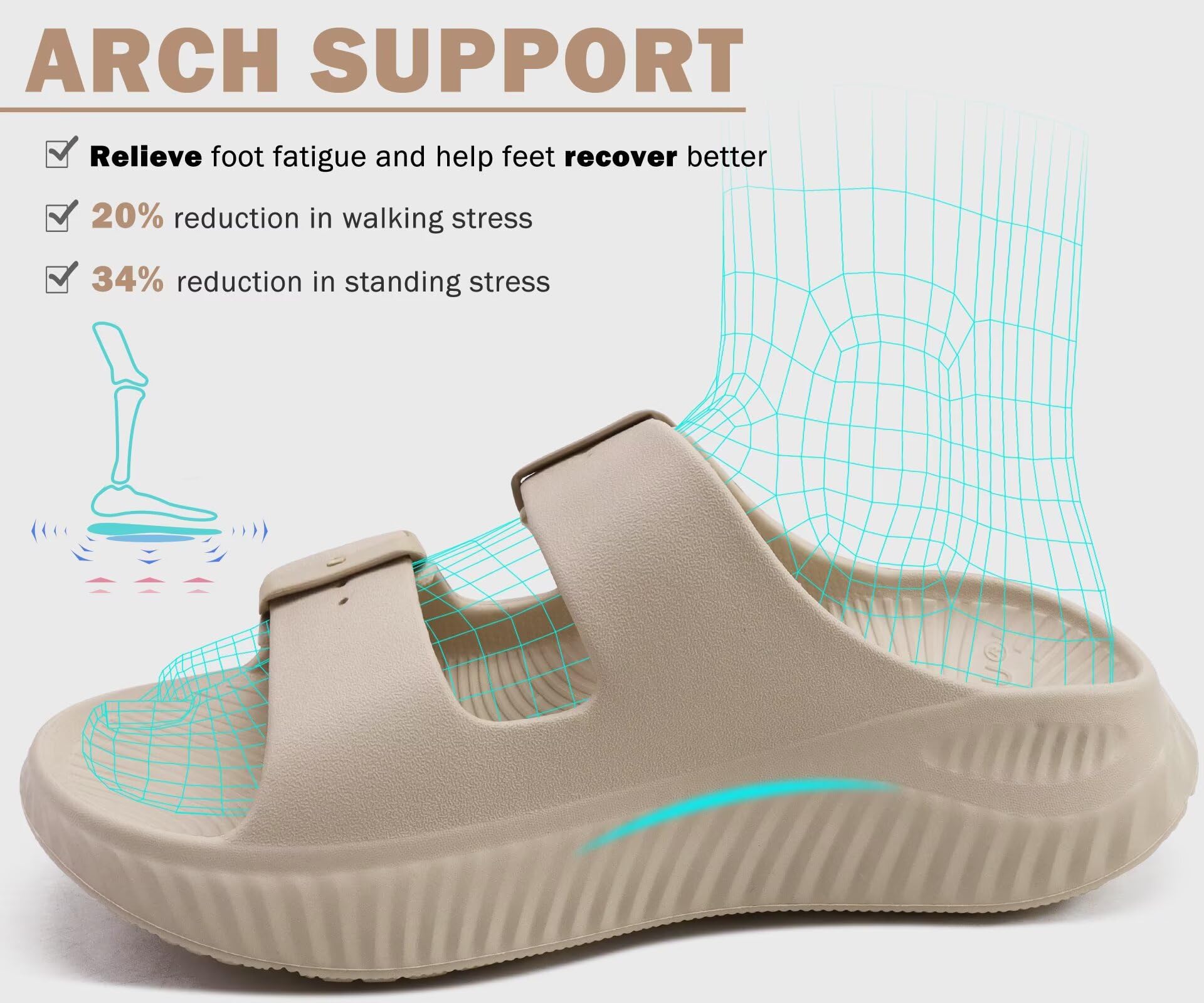 KuaiLu Damen Recovery Sandalen Athletic Sport Sliders Bogen Unterstützung Kissen Orthotic Plantar Fasciitis auf dicke Sommer Sandles