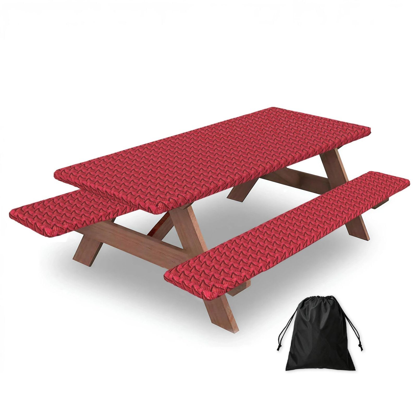 PPHGUT Red White Polka Dot Print Picnic Table Bench Cover Set Outdoor Garden Bbq Protector For Family Camping