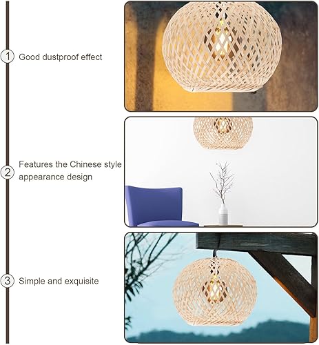 Miniatura 8 de Baluue Lámpara colgante con clip de luz Rgb tejida de bambú, cubierta de lámpara de estilo rústico, cubierta de lámpara tejida, pantalla de lámpara