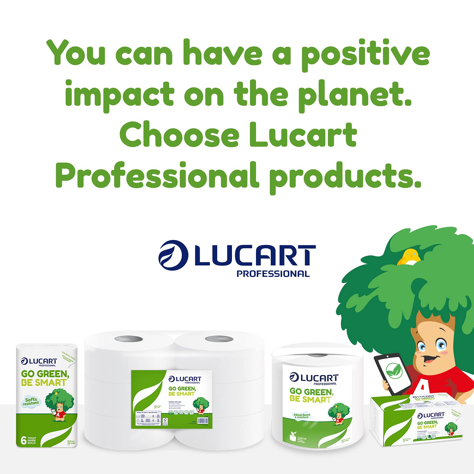 Lucart Rollos de papel higiénico jumbo profesionales, ecológicos, 2 capas, 1 paquete de 18 rollos y TOPMAIN – Crema limpiadora, hidratante y suavizante de manos – Aroma floral – 5 L
