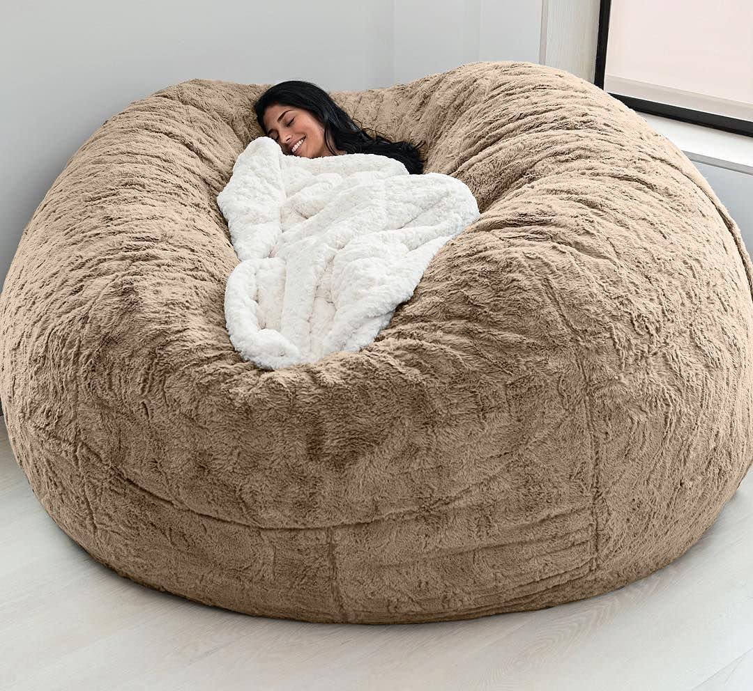 Giant Fur Bean Bag Chair Cover for Kids Adults, (No Filler) Living Room Furniture Big Round Soft Fluffy Faux Fur Beanbag Lazy Sofa Bed Cover (Light