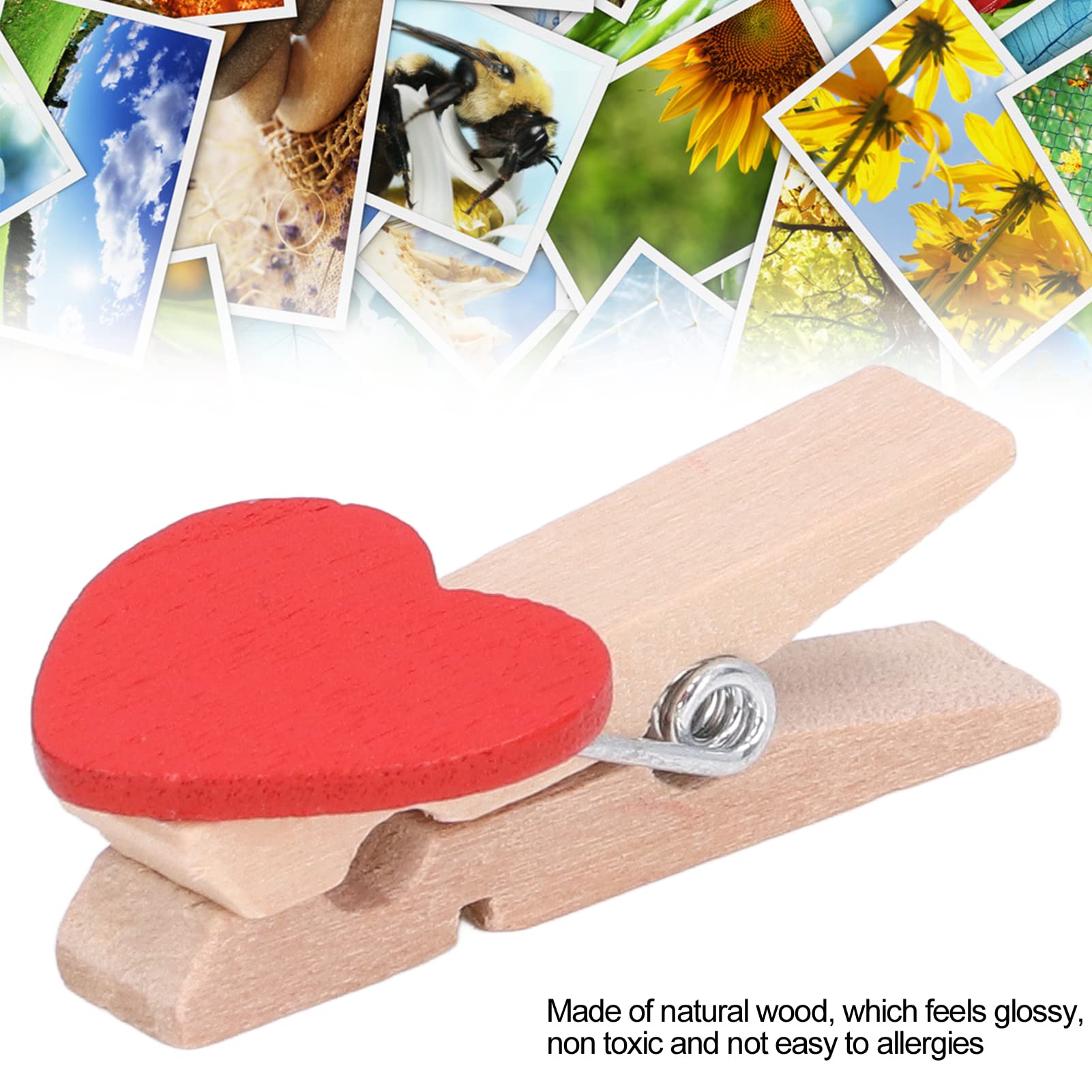 50 Clip In Legno A Forma Di Cuore Colorate | Mollette Per Foto E Decorazioni Fai Da Te 3,5 Cm - 5