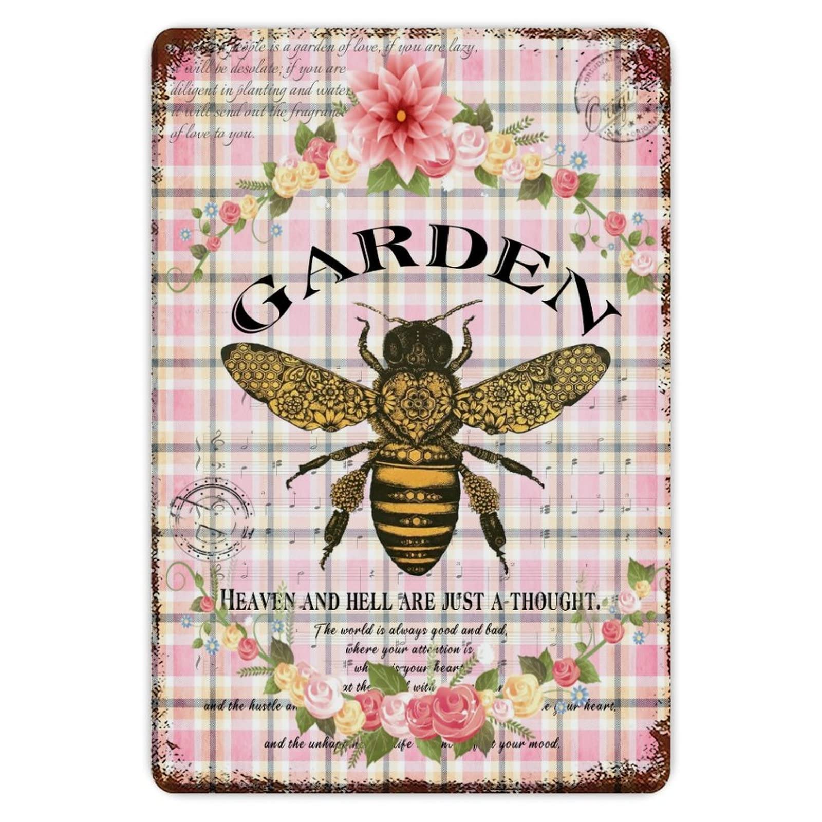ENEDNATE Rustic Aluminum Sign Bee Garden Tin Metal Sign Retro Home Kitchen Room Wall Door Hanger Decor Sign 8x12 inch