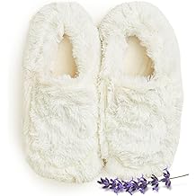 warmies Microwaveable House Slippers for Women - Womens Shoe Sizes 6-10 - Heat Therapy for Cold Feet - Cozy, Soft, Non-Slip Memory Foam Foot Warmers - Lavender Aromatherapy Faux Fur Lining - Cream