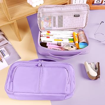 Pencil Case Large Capacity Pencil Cases for Students Kids Girls Boys, Portable Double Zipper Purple Pencil Pouch Organizer Bag School Office Aesthetic Supplies for Secondary School Teens Adults Women