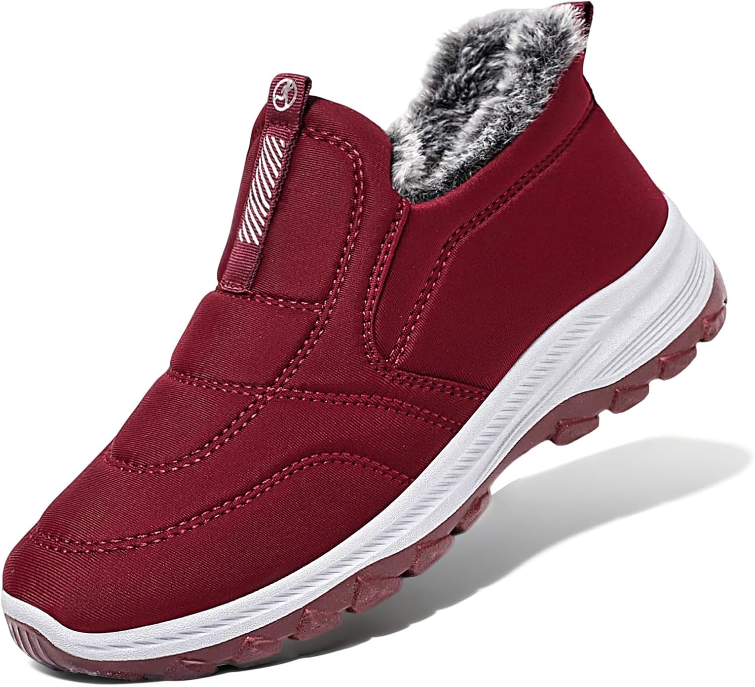 Womens Winter Snow Boots, Warm Fur Lined Slip On Ankle Snow Boots, Lightweight Comfortable Waterproof Outdoor Shoes with Arch Support