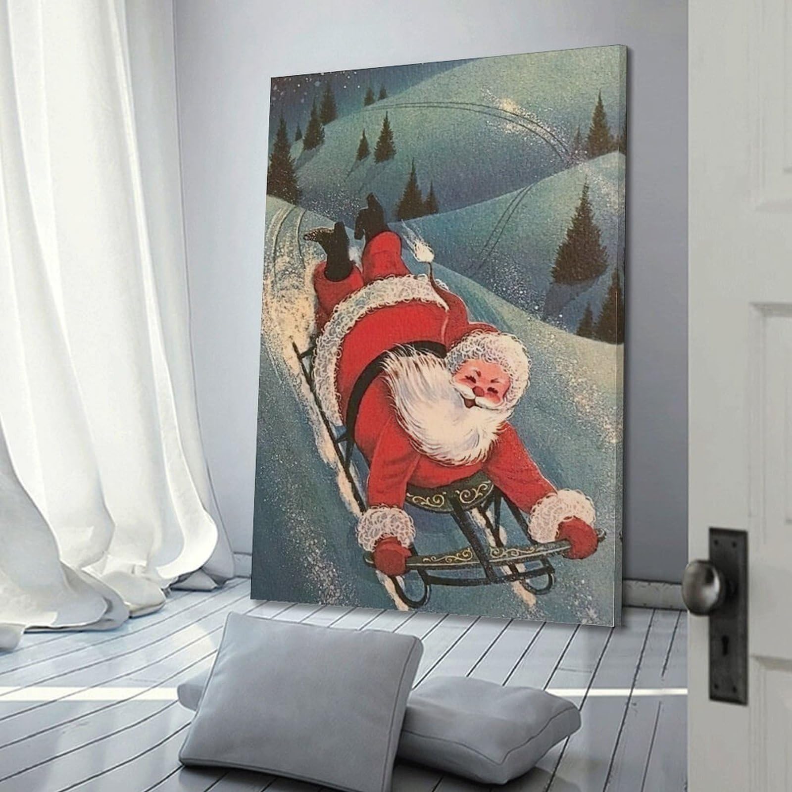 CWLLOG Stampe artistiche da parete su tela, poster natalizio con Babbo Natale che mostra dinamiche festival, decorazione moderna per soggiorno e camera da letto, 40 x 60 cm