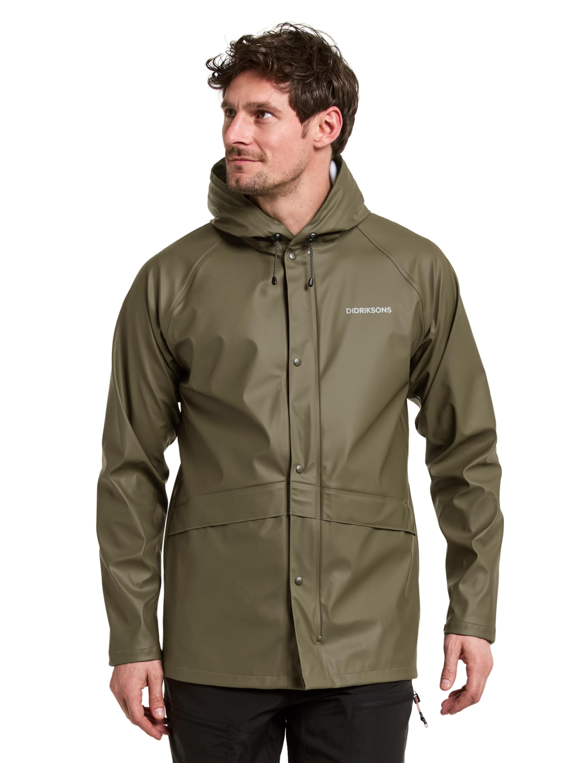 Didriksons Avon Men's Waterproof Rain Jacket Galon Rubberised Coat Windproof - Green