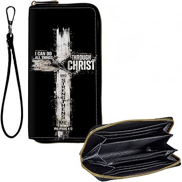 Womens Large PU Leather RFID Phone Wallet Wristlet Bible Verse 4-13