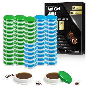 64 PCS Extra Strength Ant Gel Bait for Indoor & Outdoor Common Household Ants Control, Powerful Ant Killer Indoor for Home Kitchen Garden, Slow-Acting Carpenter Ant Bait Gel for Colony Elimination