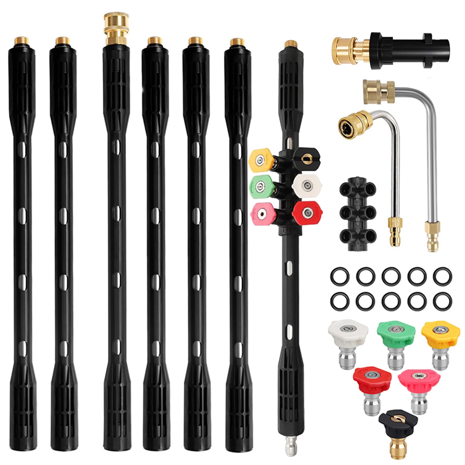10 bacchette di estensione per idropulitrice con adattatore compatibile con Karcher K Series K2 K3 K4 K5 K6 K7, 4000 PSI strumenti di pulizia della grondaia, lancia di estensione da 1/4 di pollice a