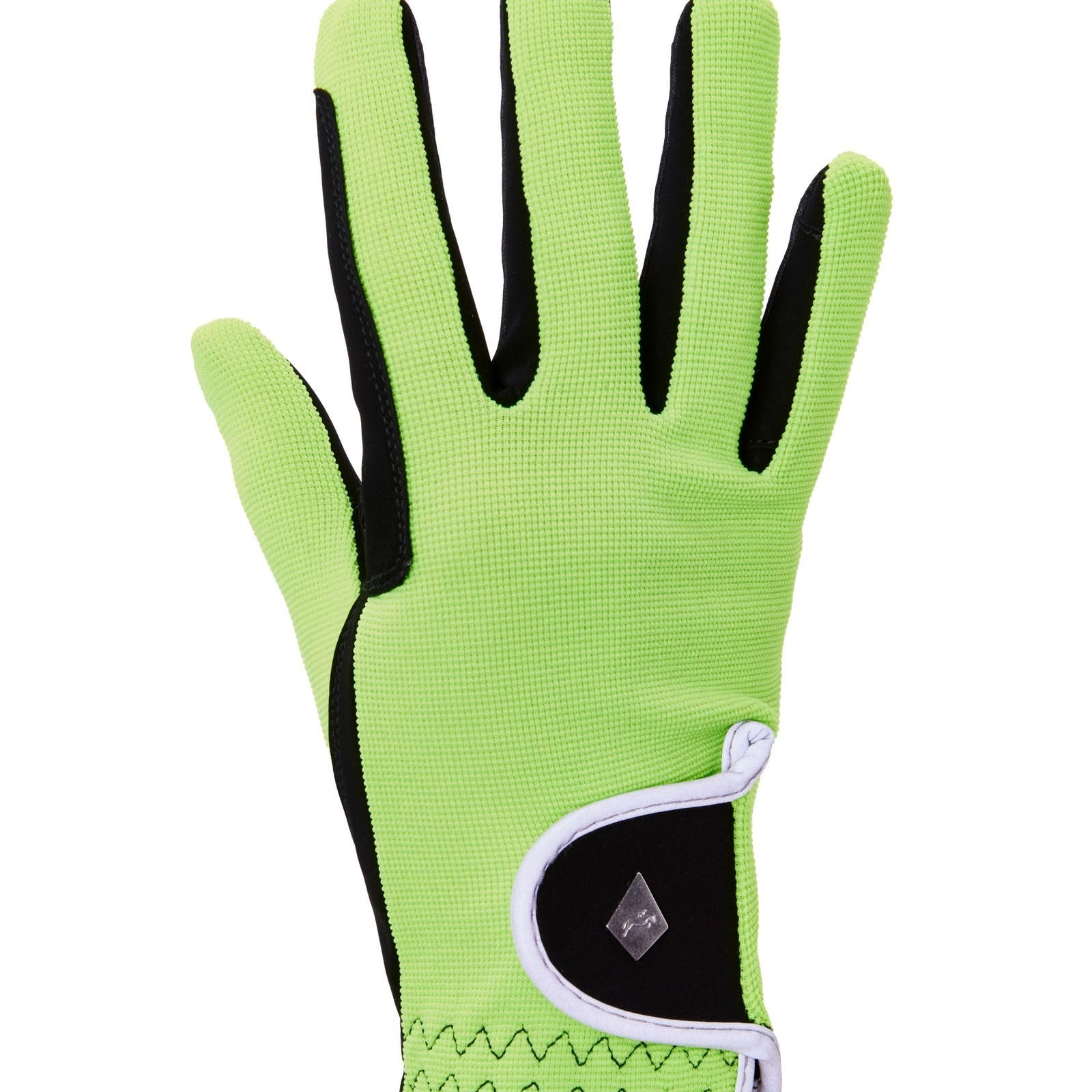 Harry Hall. Junior Riding Gloves, Nubuck Suede Palm, Fluorescent Yellow