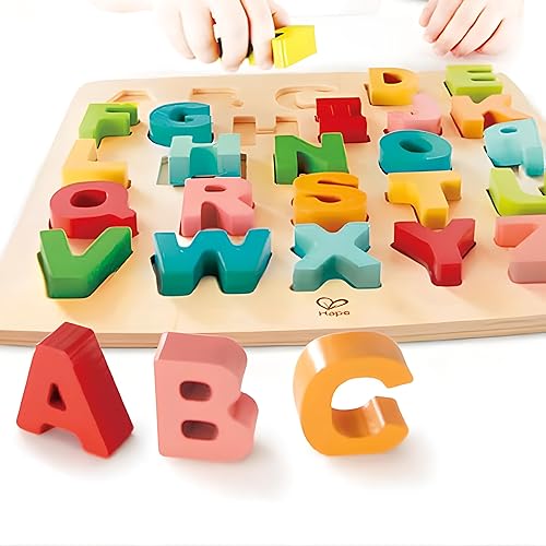 Miniatura 3 de Hape Rompecabezas de aprendizaje de bloques del alfabeto, letras ABC de madera, tablero de juguete educativo colorido para niños pequeños y niños,