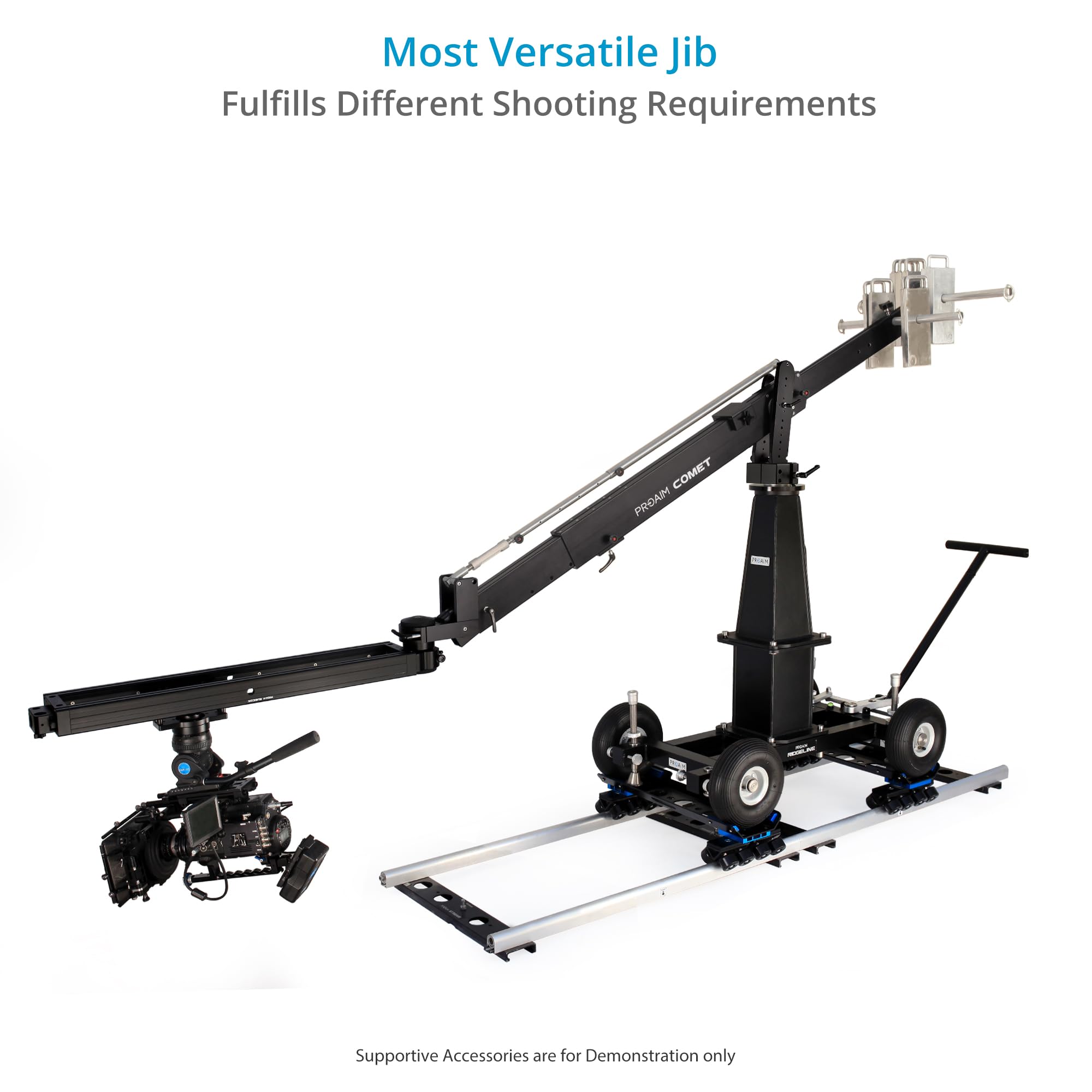 Grúa PROAIM Comet 12ft telescópica Heavy-Duty Euro/Elemac, 80 kg | Grúa de cine hasta 10,5 ft; extensión 3,4 ft con giro e inclinación bloqueables y montaje sin herramientas