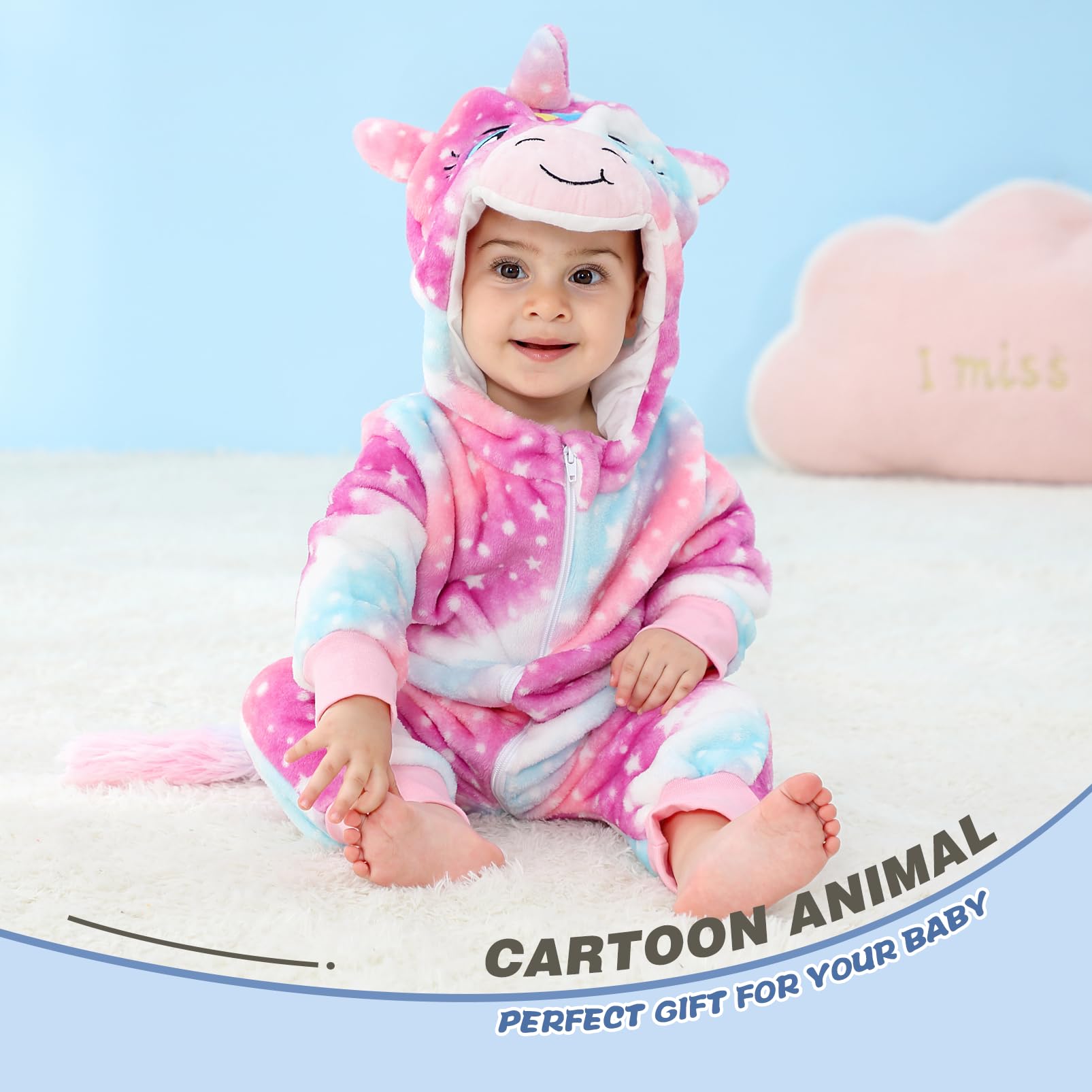 Pagliaccetto Neonato Invernale Costume Neonato, Flanella Unicorno Dinosauro Costume Neonata Sacco Nanna con Cappuccio Animale Tuta Neve Tutone Pile Bambino 0-36 Mesi