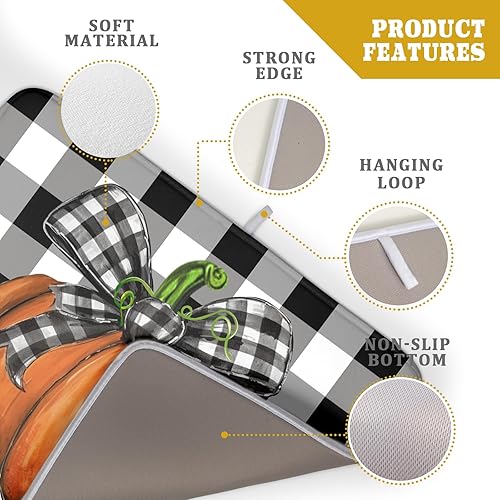 Miniatura 4 de Tapete de secado de otoño para encimera de cocina, de 18 x 24 pulgadas, color negro y blanco, diseño de calabaza, cosecha de Acción de Gracias,