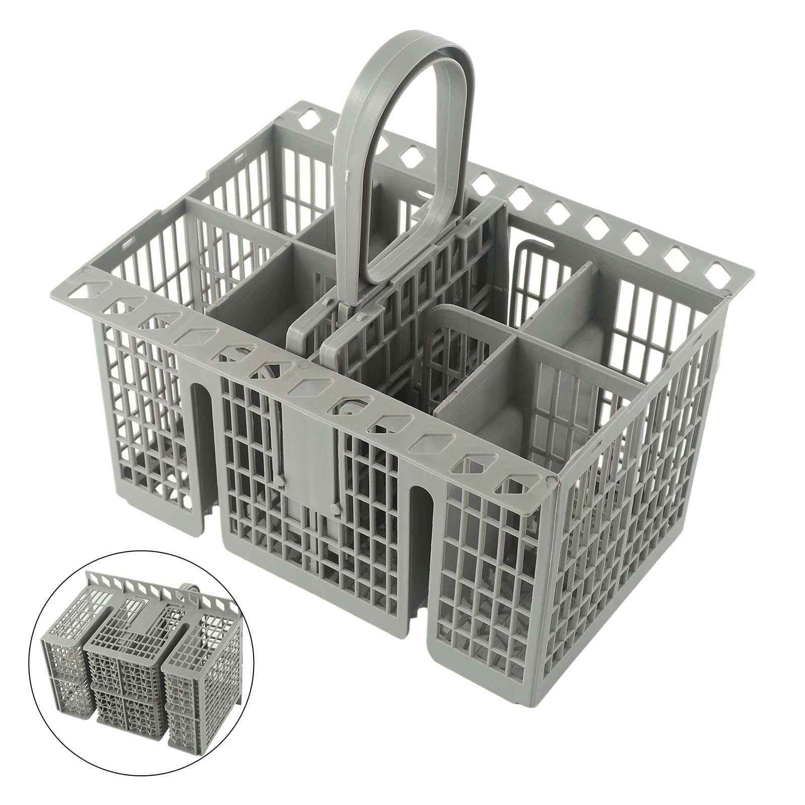 Cesta for lavavajillas, Cesta for Cubiertos for Bauknecht, Repuesto de plástico, Mango Redondo, Cesta for Cubiertos Desmontable Gris, 1 Unidad