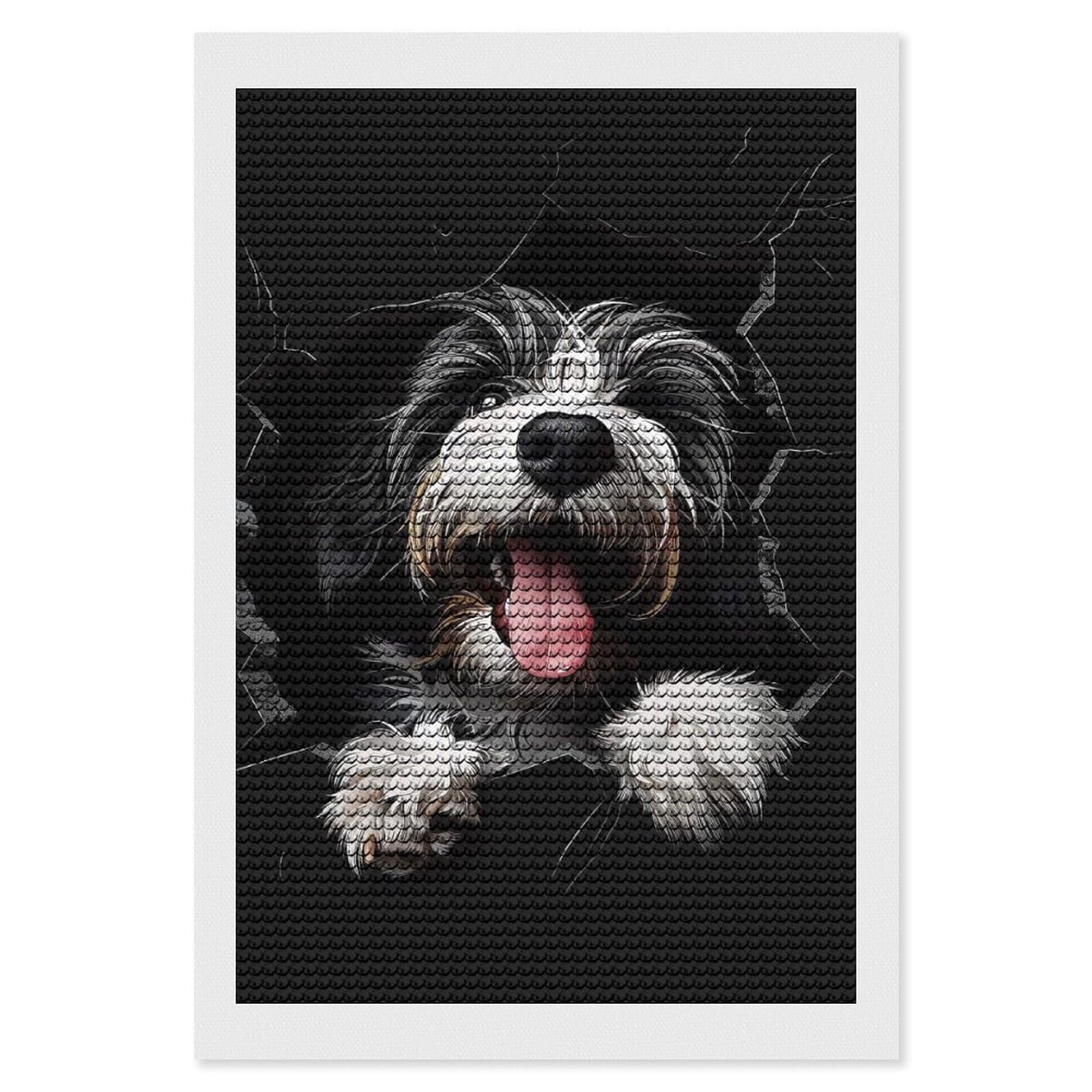 Junmoney Bearded Collie Full Drill Diamond Painting Kit 8"x12", for Teens, Adhesive Canvas, Bedroom Decor, Holiday Gift Idea