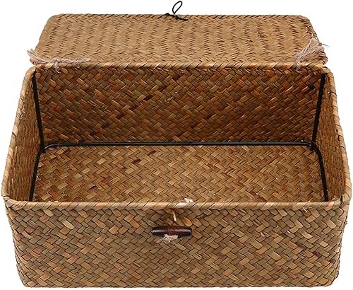 Miniatura 3 de JINBAR Laundrybasket Rattan Storage Basket Large Capacity Kitchen Hand-Woven with Lid Bedroom Bathroom Multi-Purpose Container Box Pastoral Portable