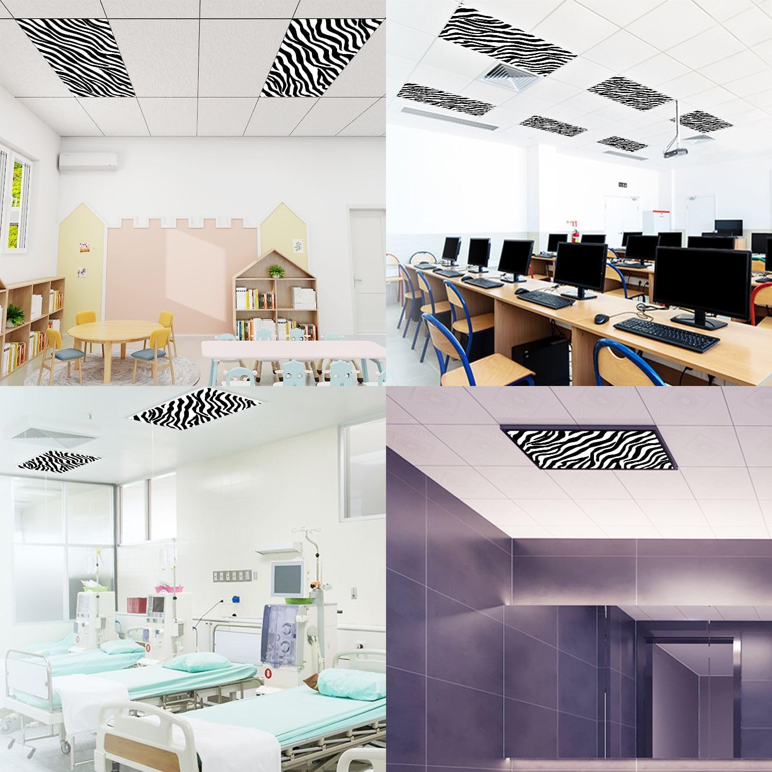 Fluorescent Light Covers for Ceiling Lights Zebra Seamless Black White Zebra Stripes Zoo Fabric Animal Easy to Install Magnetic Light Filter for Classroom Office Hospitals School Home