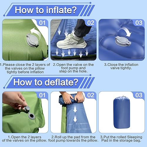 Miniatura 5 de Colchoneta de dormir doble para campamento, extra gruesa de 5 pulgadas, autoinflable para 2 personas, con bomba de pie integrada, alfombrilla