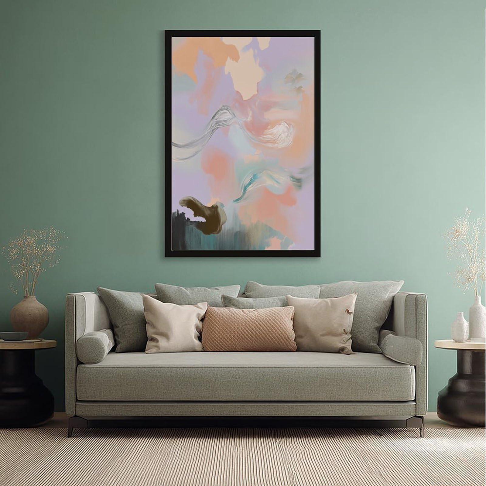 Mnyuein Leinwandposter, weich, neutral, Beige, Rouge, abstraktes und minimalistisches Poster, Schlafzimmerdekoration, Sportlandschaft, Büro, Raumdekoration, Geschenk, schwarzer Rahmen, 40,6 x 61 cm (L