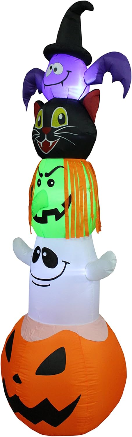 8 FT Halloween Inflatable Stacked Bat, Black Cat Witch Ghost and Pumpkin LED Lights Decor Outdoor Indoor Holiday Decorations, Blow up Lighted Yard Decor, Giant Lawn Inflatables Home Family Outside