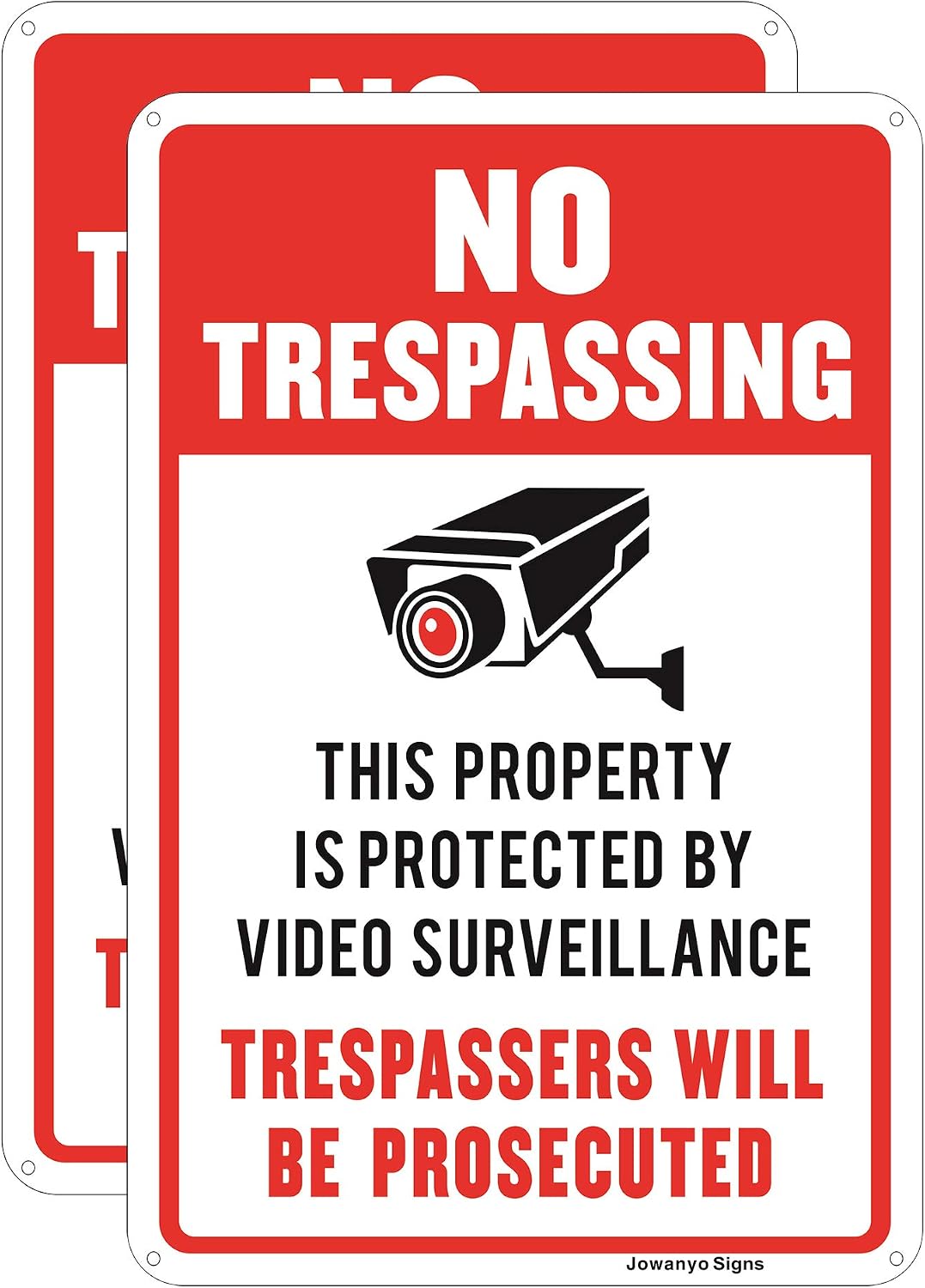 No Trespassing Video Surveillance Sign,20 x 30 cm,Reflective Aluminum,Easy to Mount,UV Protected,Weather Resistant,Waterproof,Durable Ink,Outdoor or Indoor Use,2 Pack