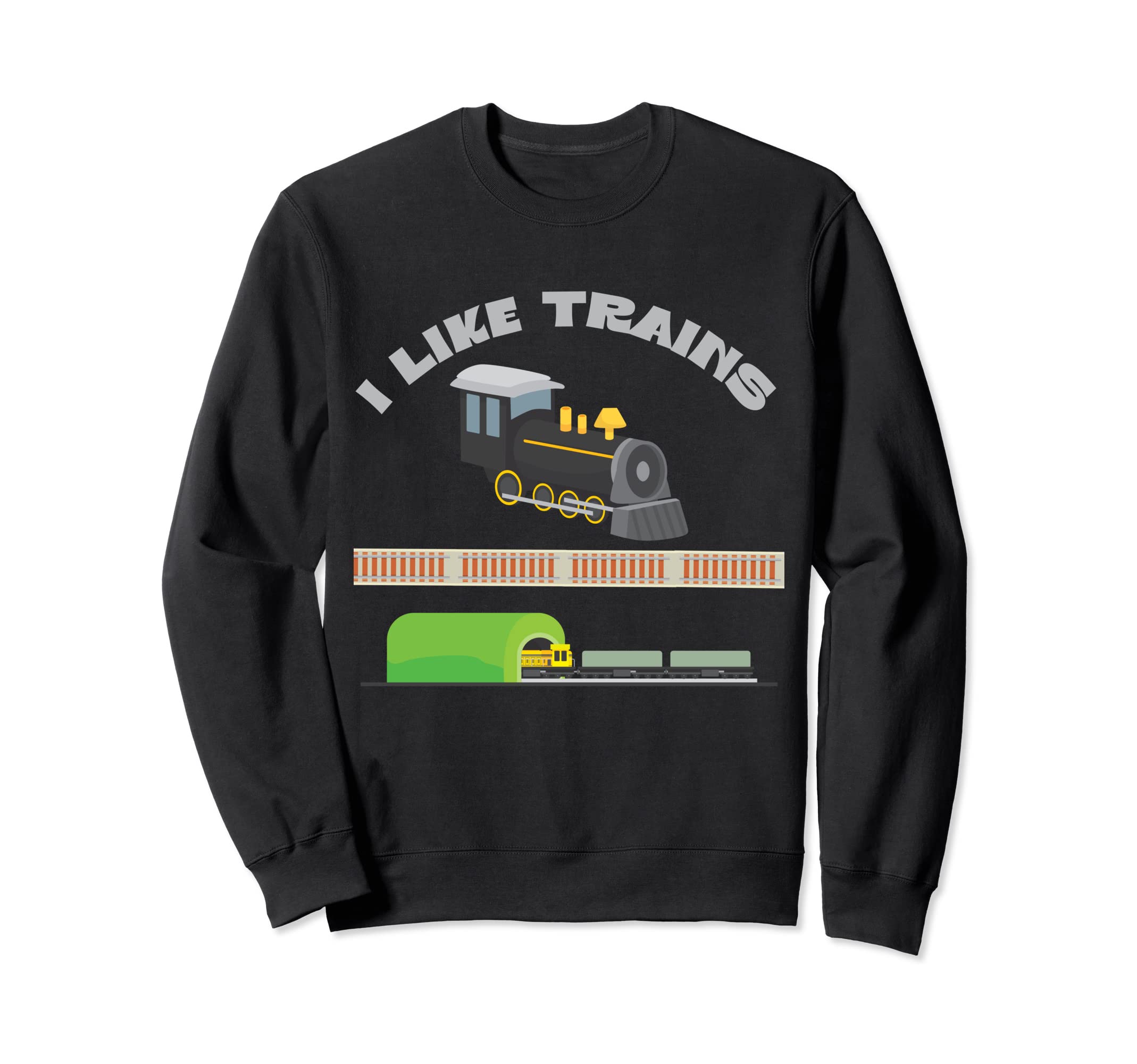 I Like Trains Collector Model Railroad Locomotive Tunnel Sweatshirt, Black