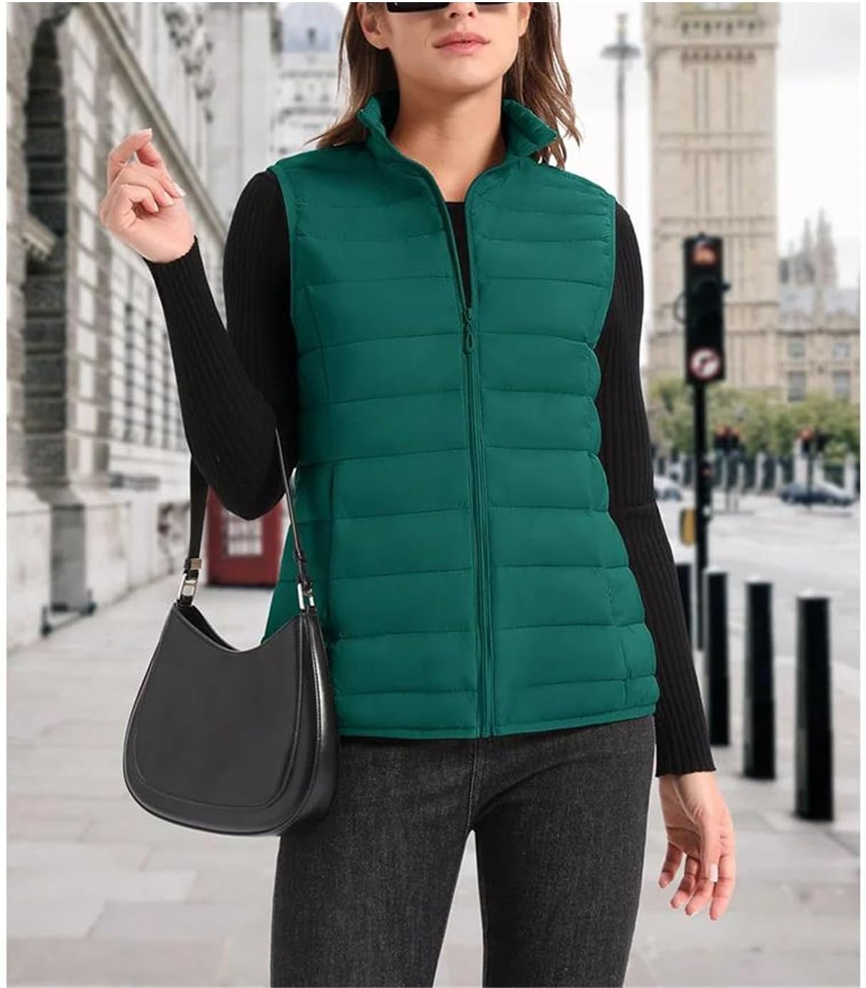 Women's Quilted Puffer Vest Stand Collar Zip Up Sleeveless Jacket Lightweight Warm Outerwear Casual