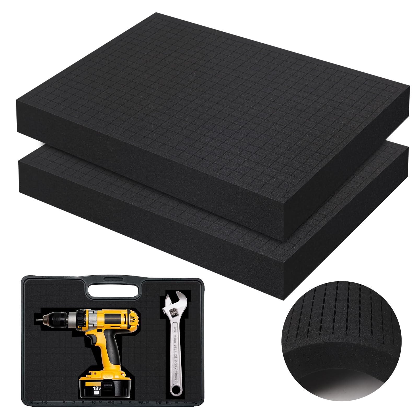 Lot de 2 mousses prédécoupées (400 x 300 x 50 mm), outils, inserts en mousse pour transport et découpe de qualité supérieure pour emballage, stockage, bricolage