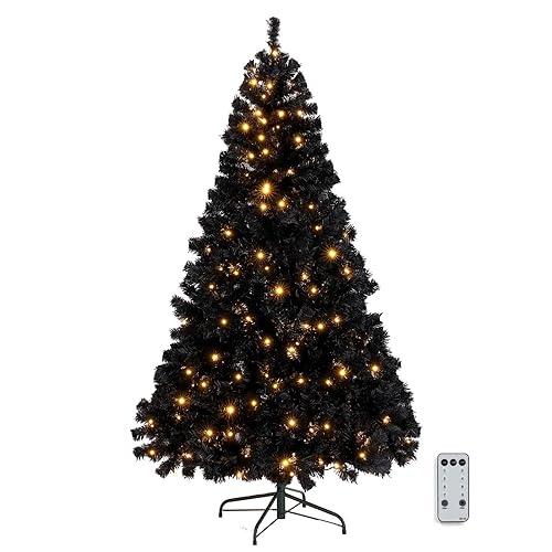 VINGLI 6ft Black Pre-lit Artificial Christmas Pine Tree with 250