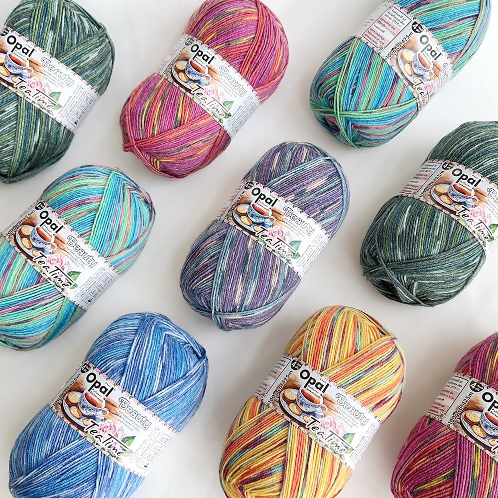 100g Opal Beauty Tea Time 4ply Sock Yarn, 75% Wool 25% Polyamide Space Dyed Colourful Yarn for Knitting & Crocheting (11511)