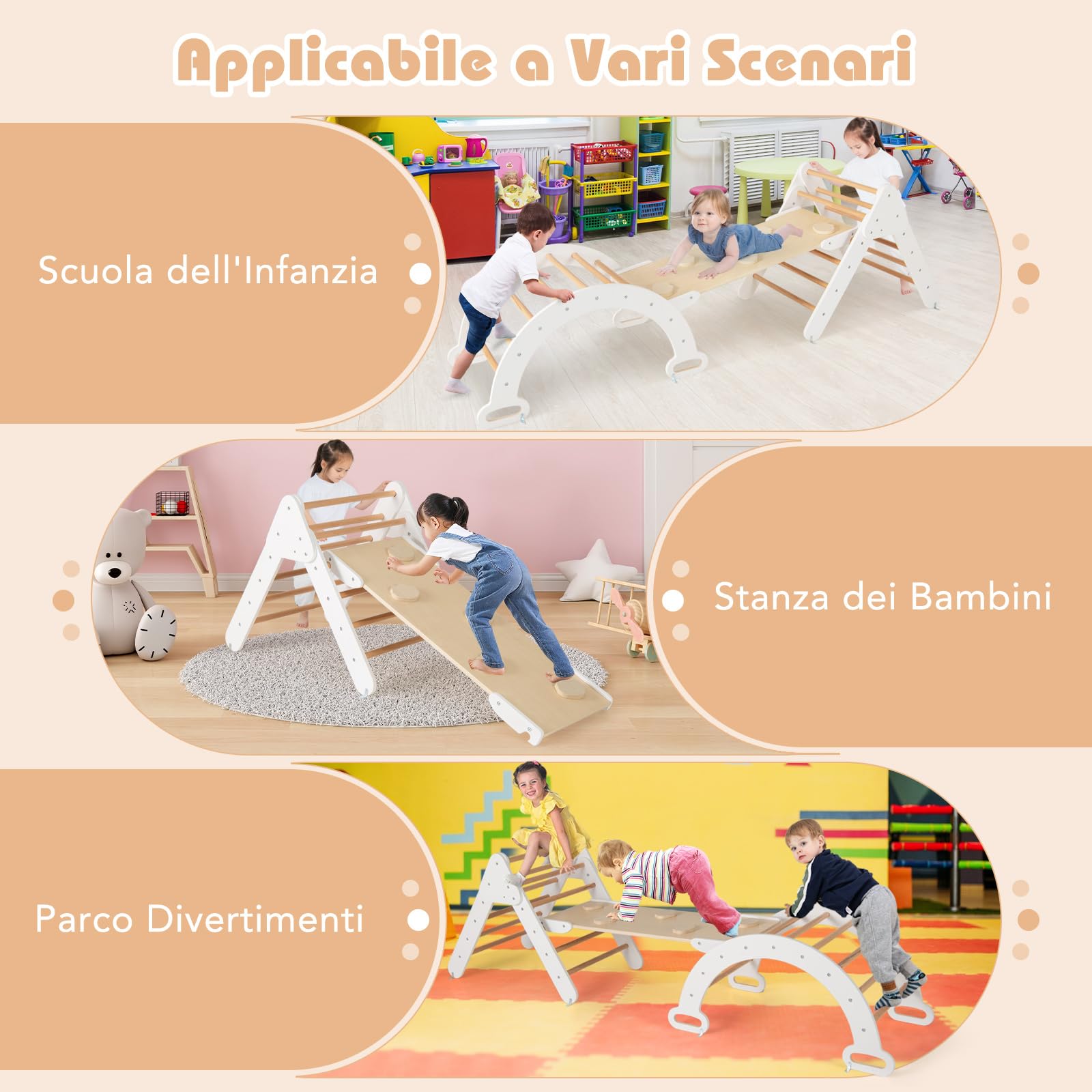 COSTWAY Telaio da Arrampicata per Bambini, Triangolo Pieghevole con Arco e Salita, Bianco