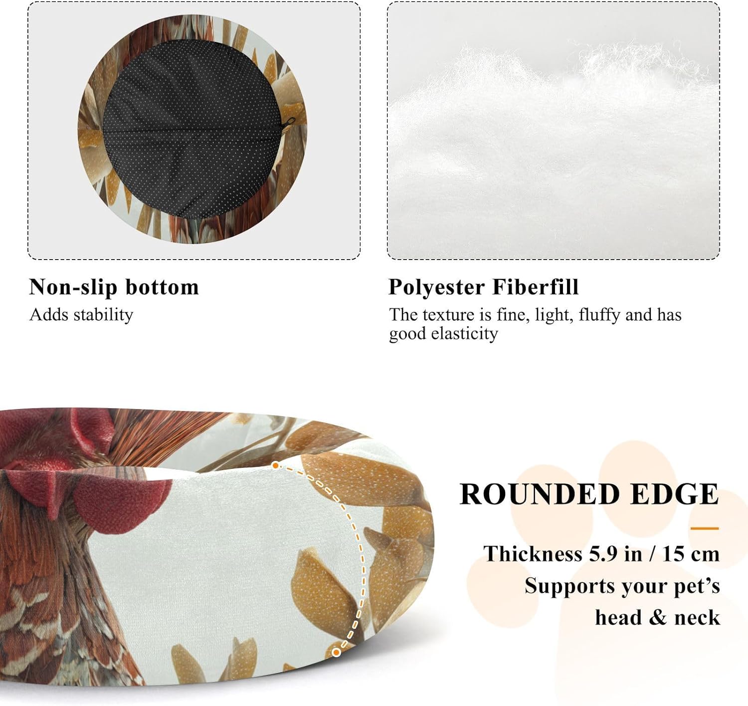 3D Rooster Pet Dog Bed Removable & Washable Dog Pillow Bed for Medium Size Pets Sleeping M