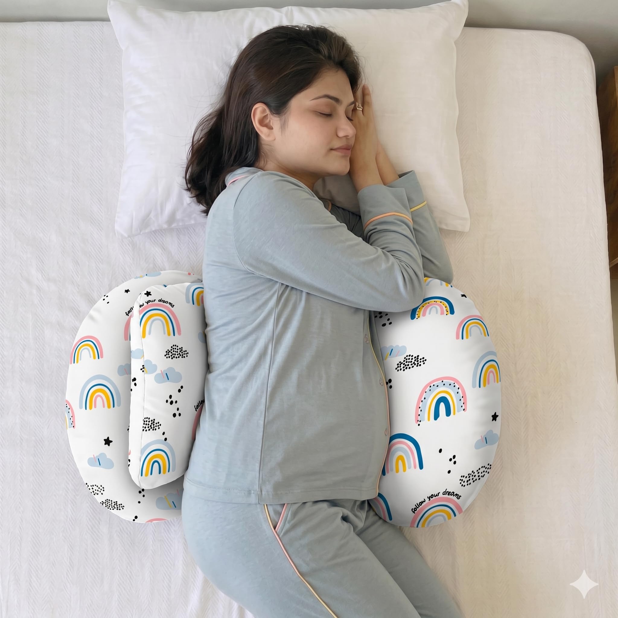 Pregnancy Pillow | Full Body Maternity Cushion for Back, Belly, Hip & Leg Support | Adjustable Butterfly Design | Soft Side Sleeping for Pregnant Women, C Rainbows-image-47