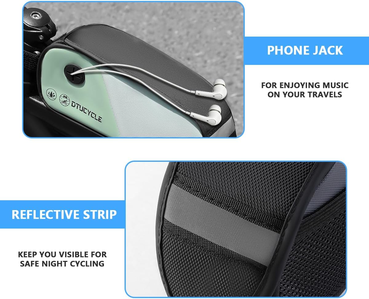 Top Tube Bike Bag, Bicycle Front Frame Bag Accessories Pouch -1L (Black) | Water-resistant Lid, Side Mesh Pocket, Headphone Jack