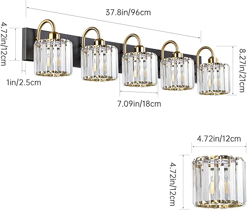 Miniatura 7 de Lámpara de tocador de baño de cristal dorado - 5 lámparas sobre espejo