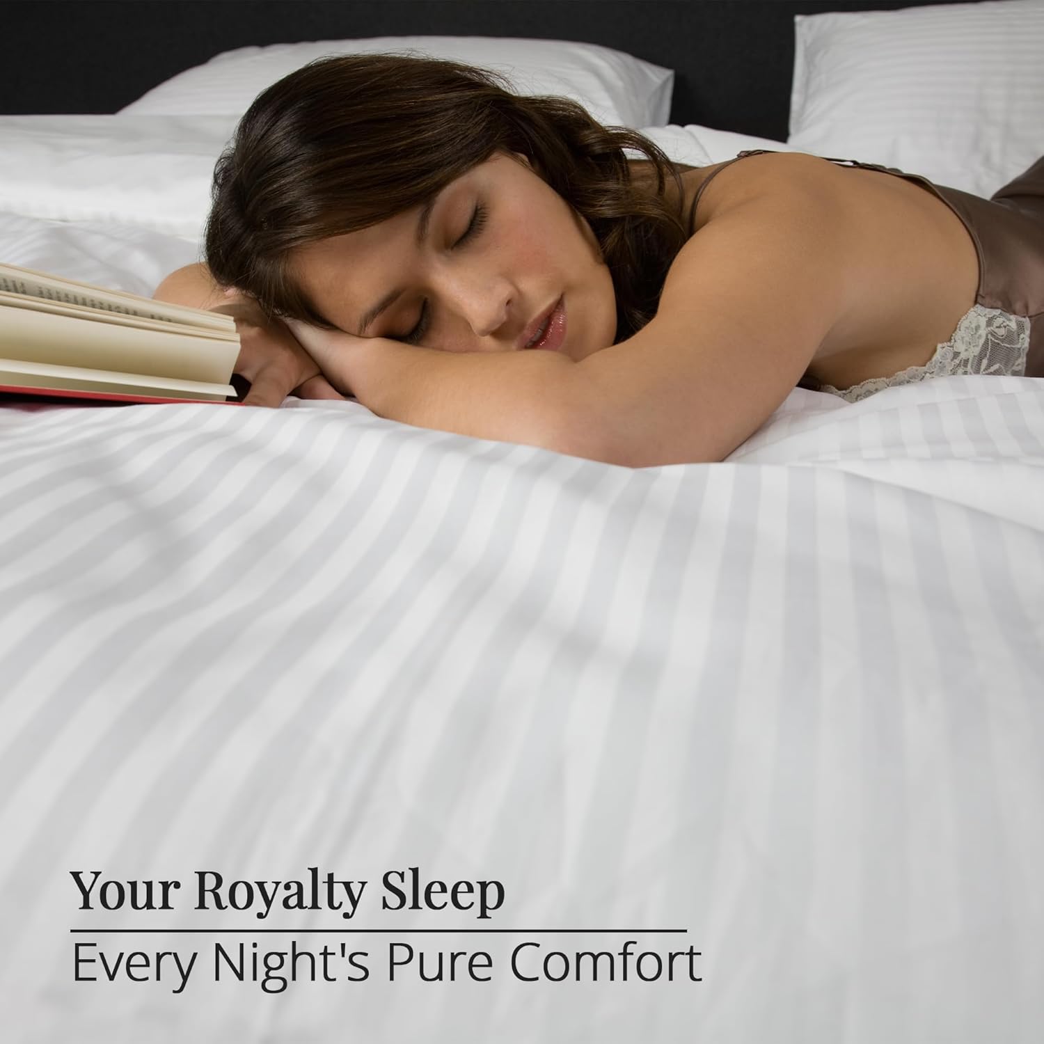 100% Egyptian Cotton Queen Size Damask Striped Sheets, 1000 Thread Count Luxury Breathable Sheet, 4Pc Queen Size Bed Sheet Set, Long Staple 16" Deep Pocket Sheets Set: White - Image 5