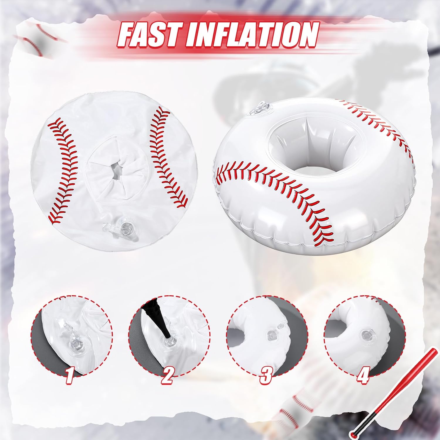 18 Pack Inflatable Floating Drinking Holders Bulk Baseball Drink Floats Team Gift Reusable Pool Drink Holder Inflatable Float Cup Baseball Decorations for Favor Summer Oceans Pool Lakes image 3