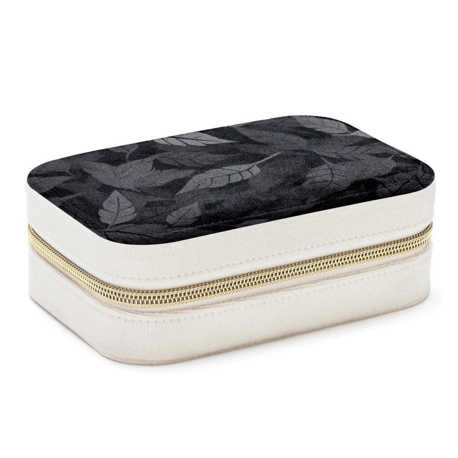 Boîte à bijoux de voyage haut de gamme motif feuilles noires pour bracelets fins