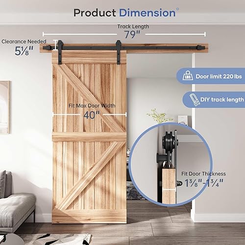 Miniatura 10 de EaseLife Kit de riel de puerta corrediza de granero resistente de 5 pies, polea recta, se desliza suavemente silenciosamente, fácil de instalar (kit