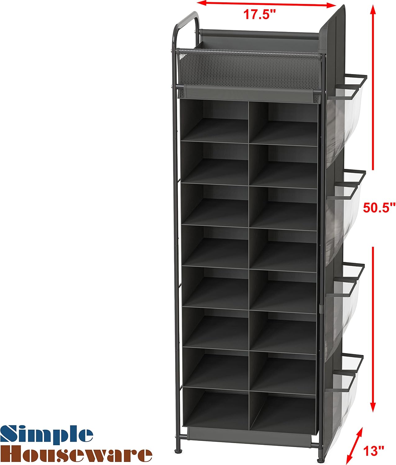Simple Houseware Shoe Stand Tower Rack w/side hanging bag 20-Pair, Dark Grey