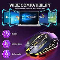 Vista 6 de Wireless USB Gaming Mouse, recargables uhuru 5 botones 7 Changeable LED Color ergonómico programable MMO RPG para PC computadora Portátil gaming