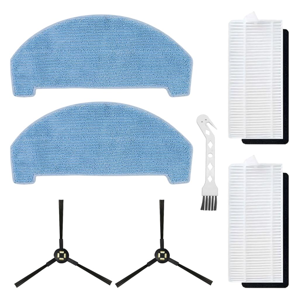 HASTHIP® Compatible with ILIFE T20s Pro, 7Pcs Smart Robot Vacuum Cleaner Spare Parts Accessories, Includes 2Pcs Microfiber Mop Cloth, 4Pcs Side Brushes, 2 Filter Panels, 1 Cleaning Brush Tool-image-20